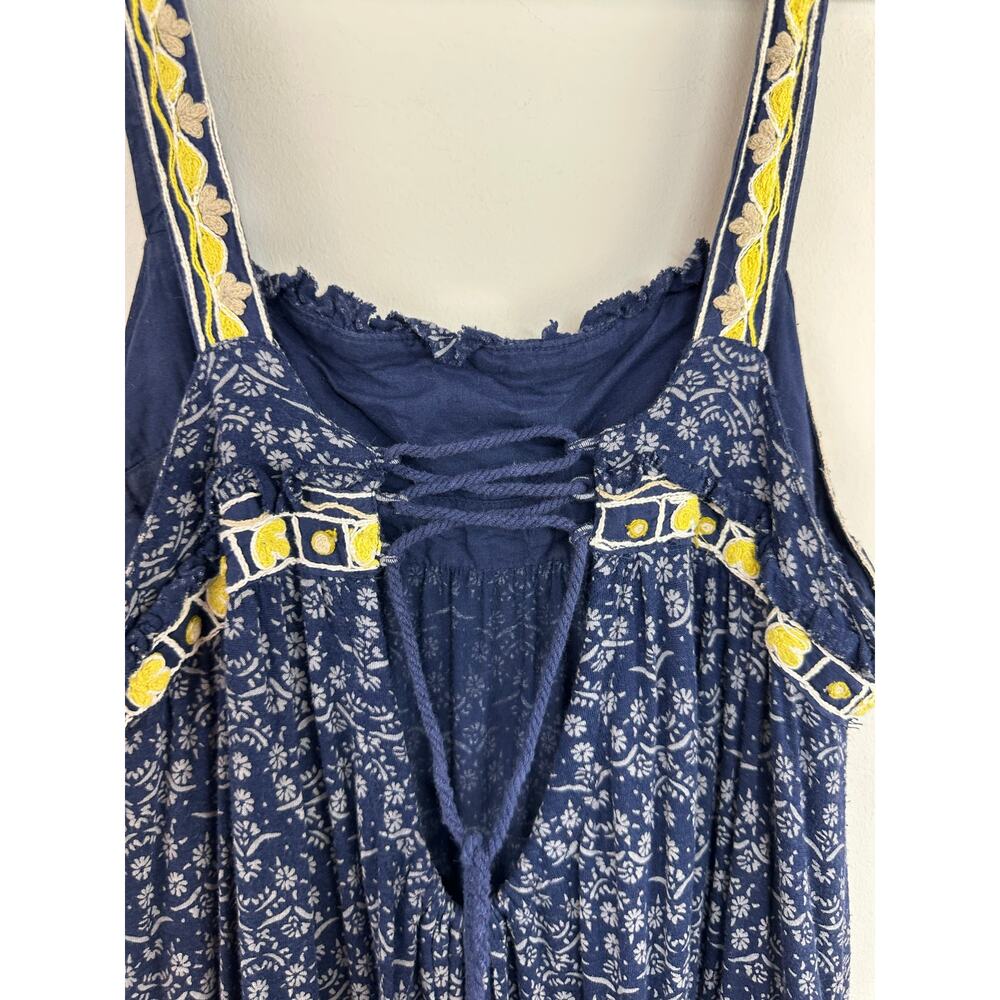 Free People Borderline Tank Mini Dress Medium Boho Embroidered Tunic Ruffle Hem - Picture 9 of 16
